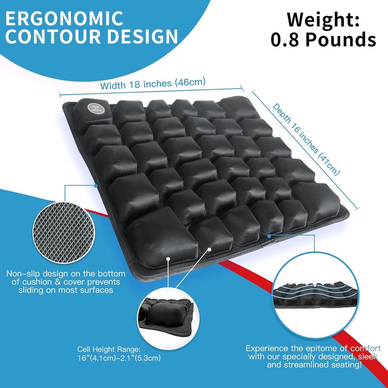 ANMSVI Inflatable Seat Cushion for Car, Office and Wheelchair, Adjustable Firmness, Ergonomic Support for Lower Back and Tailbone, 18x16x2.1 inches, Grey Cover - Image 2